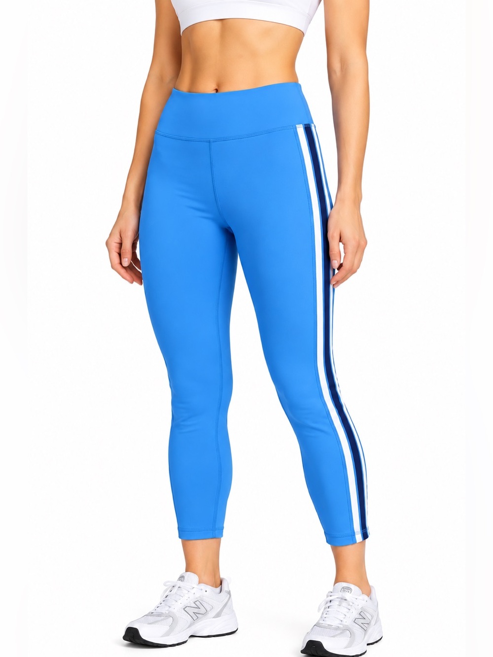 Tory Sport Blue Racing Stripe Cropped Leggings Size M